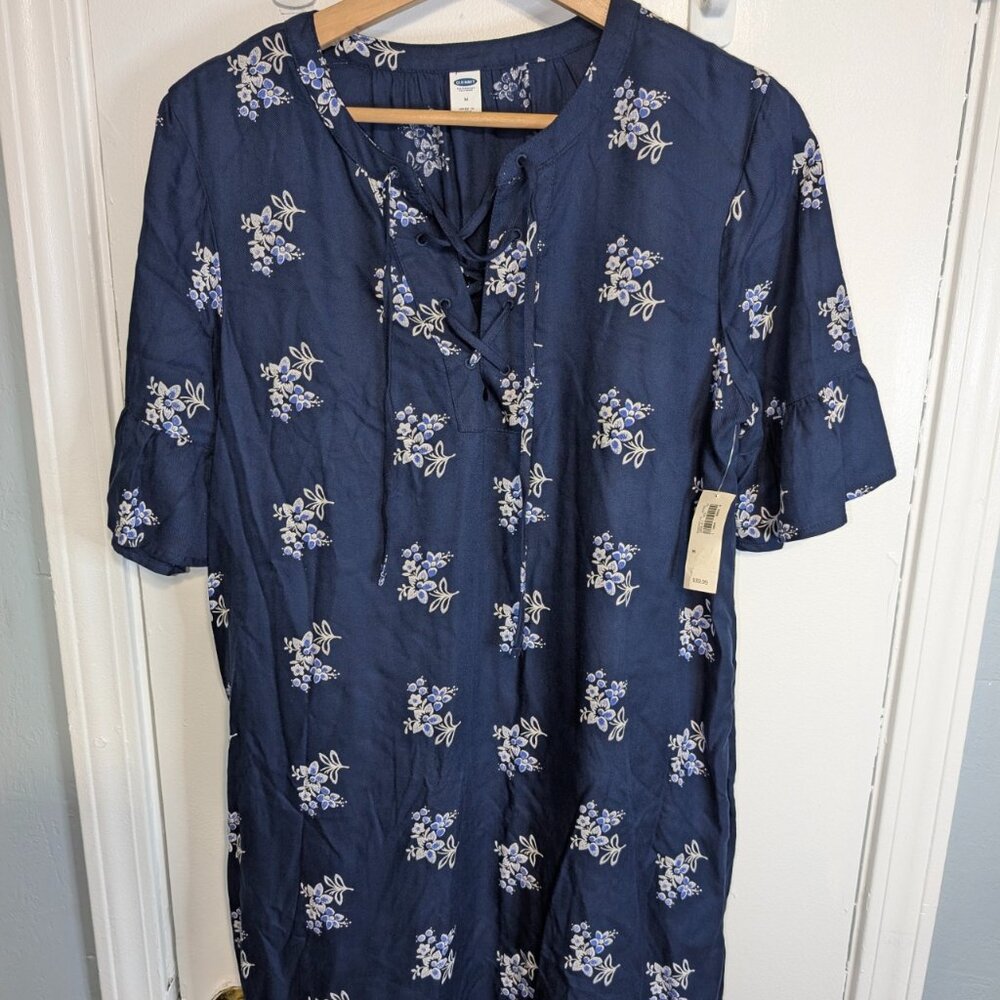 Old Navy Navy Blue Knee Length Floral Dress NWT Size M